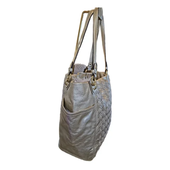 Coach North South Gold Metallic Woven Leather Tote Bag - Picture 5 of 7